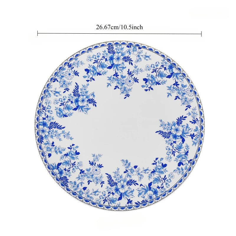 Assiette en Porcelaine Bleu et Blanc Motif Floral Classique