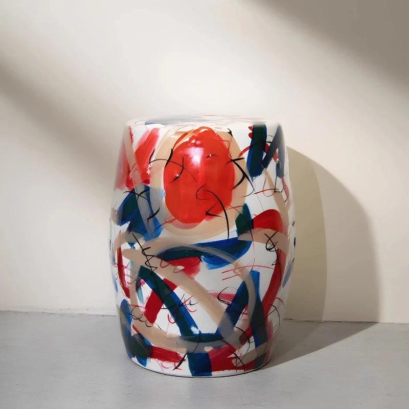 Tabouret Bas en Céramique Peinte à la Main - Style Italien