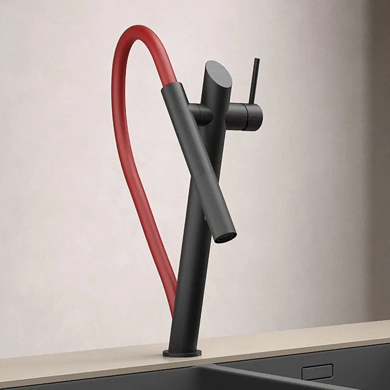 Robinet de Cuisine Magnétique Inox Noir et Rouge