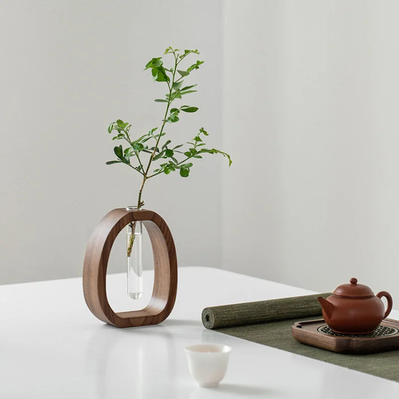 Vase Soliflore en Bois et Verre - Mini Vase à Fleur Unique