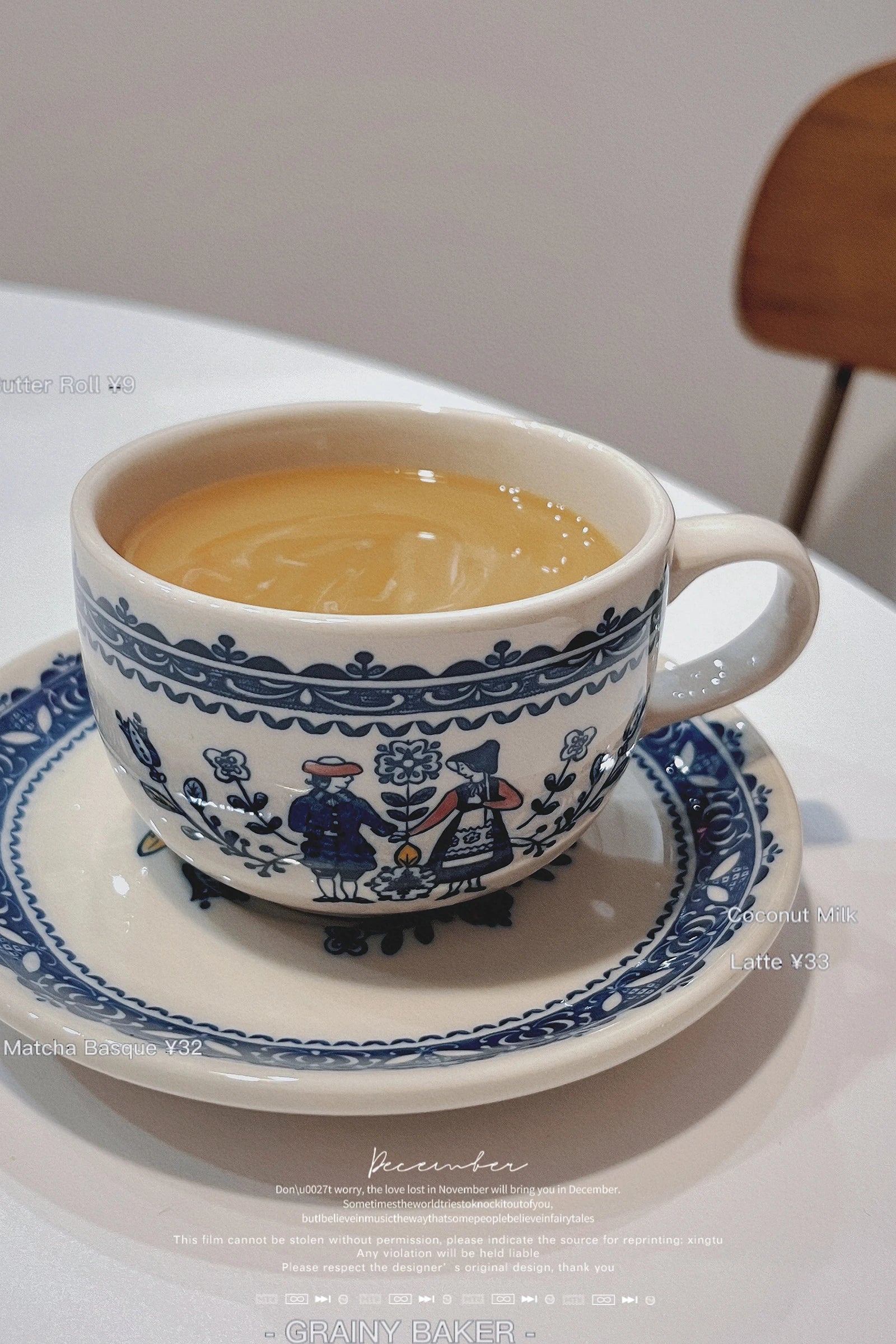 Tasse à Café Peinte Main Motif Champêtre Rétro