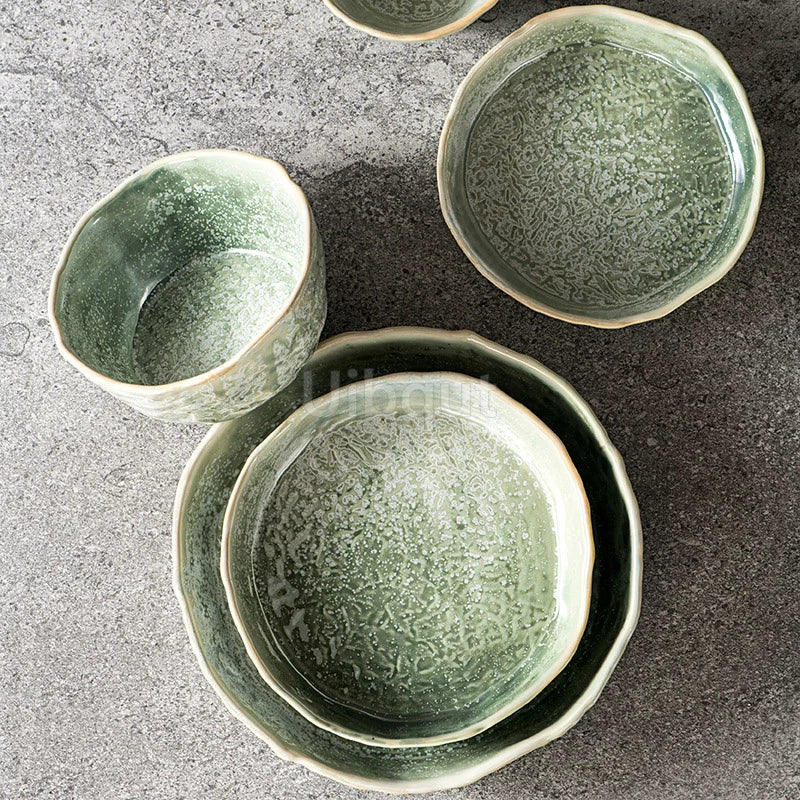 Bol en Céramique Vert Style Japonais pour Salade et Soupe