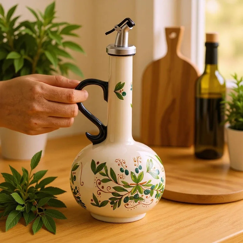 Distributeur d'Huile d'Olive en Céramique Gaufrée