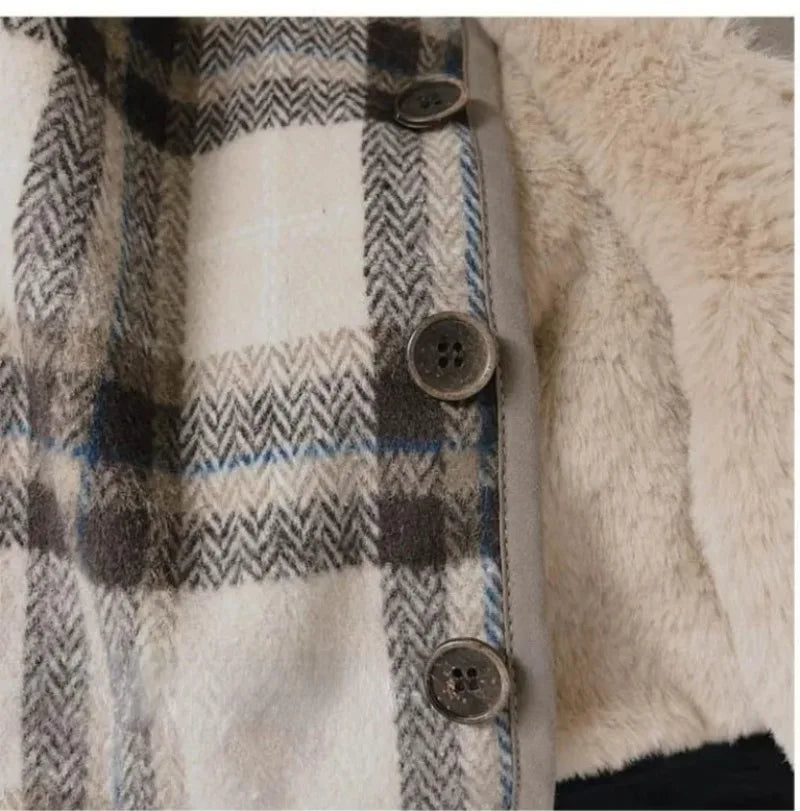 Manteau Enfant en Laine à Carreaux Peluche