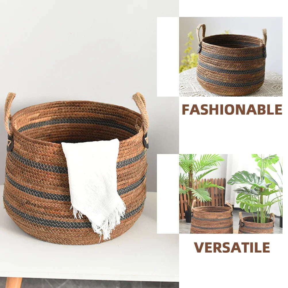 Panier à Linge en Corde Tressée Pliable Rotin