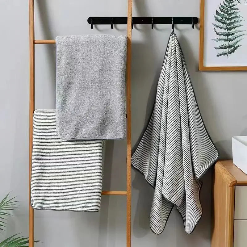 Set de Serviettes Bambou Rayées Séchage Rapide