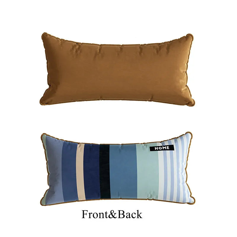 Housse de Coussin Lombaire Rayée Patchwork - Style Rétro