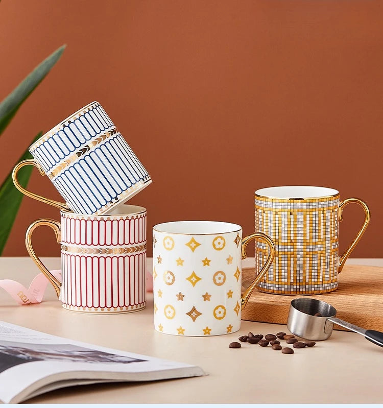 Tasse à Café en Céramique Dorée Peinte Main