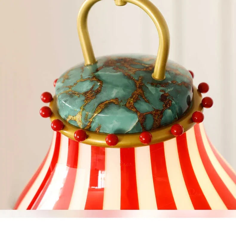 Suspension Verre Coloré Rayures Rouge Bonbon Rétro