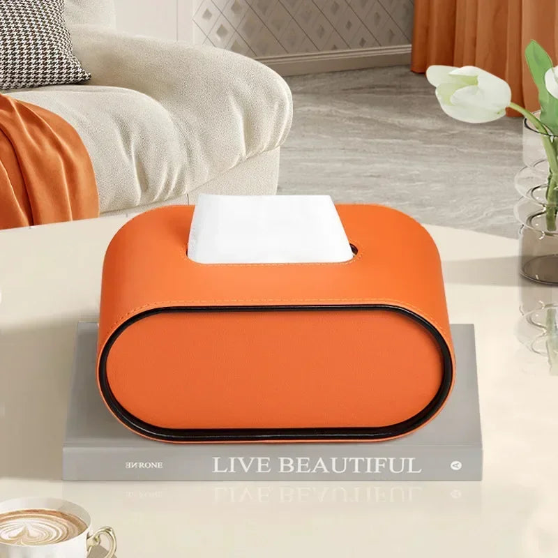 Boîte à Mouchoirs Ovale en Cuir Luxe Léger