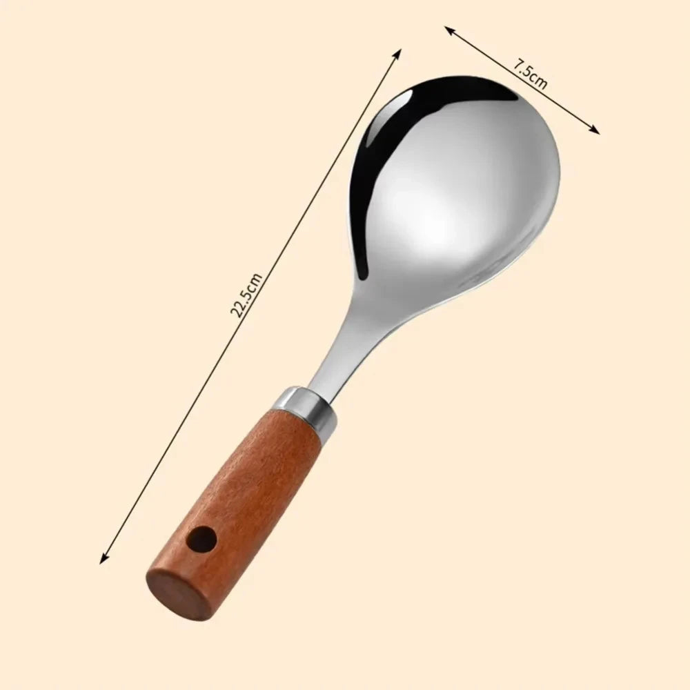 Cuillère à Riz Acier Inoxydable Manche Bois 22cm