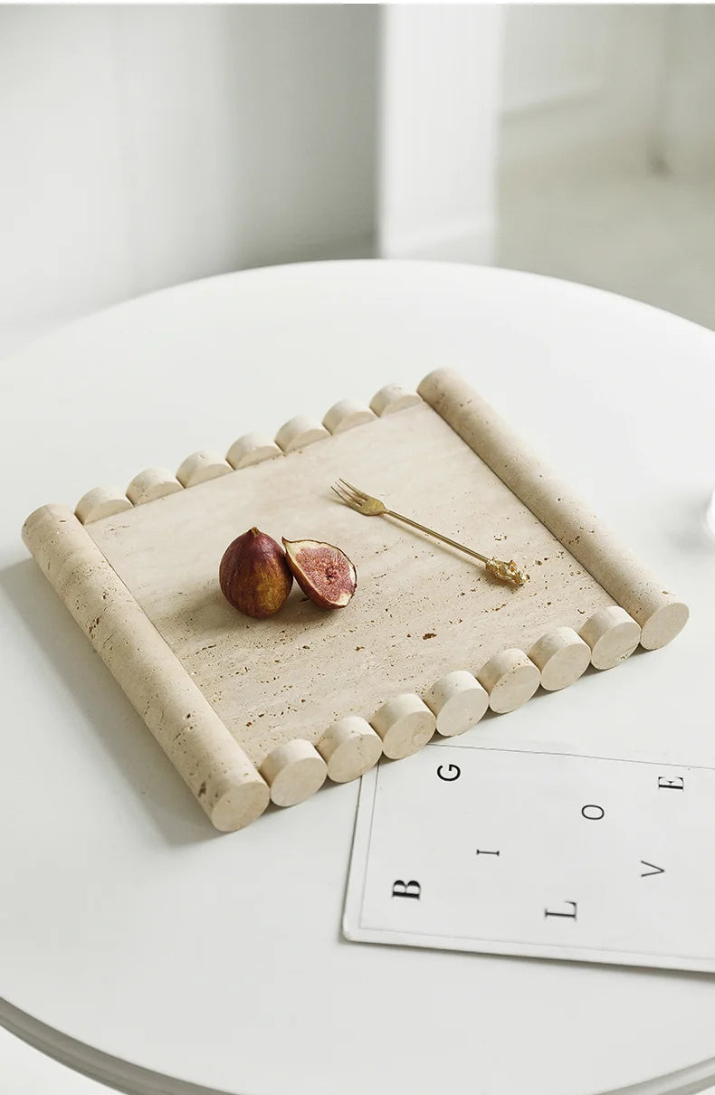 Plateau de Service Marbre Travertin Beige Vintage