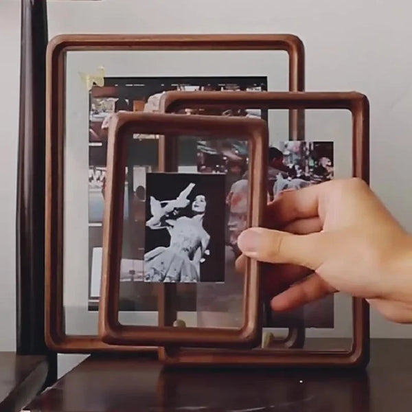 Cadre Photo Double Face en Bois de Noyer - Transparent