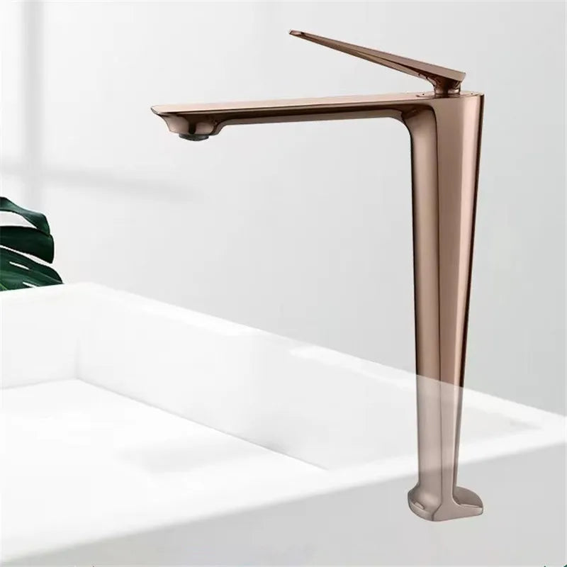 Robinet de Lavabo Haut Or Rose Brossé Noir
