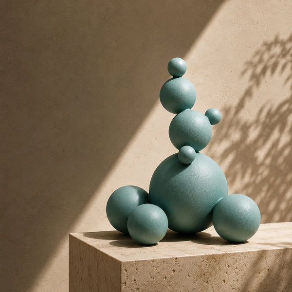 Sculpture Sphère Abstraite Résine Sarcelle