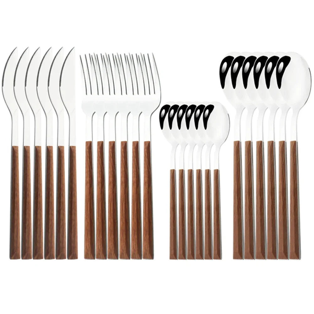 Ensemble Couverts Imitation Bois Inox Occidental