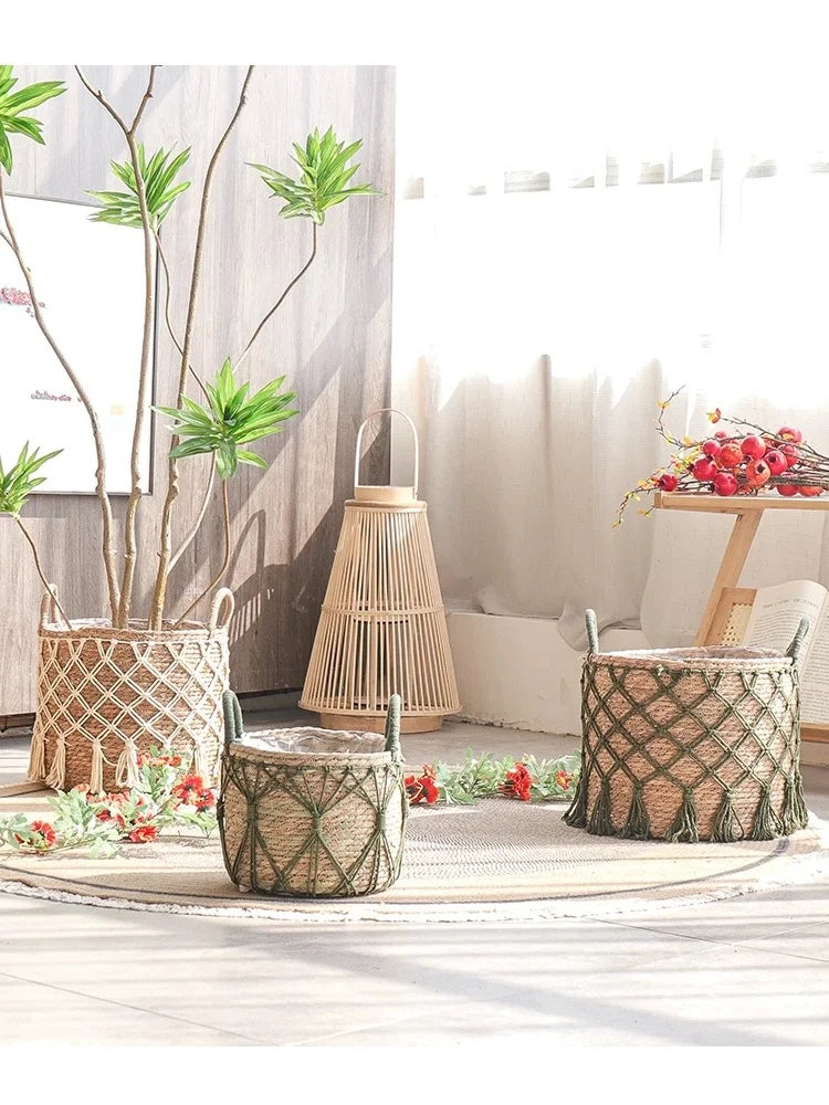 Panier de Rangement en Algue Marine Tressée Blanc