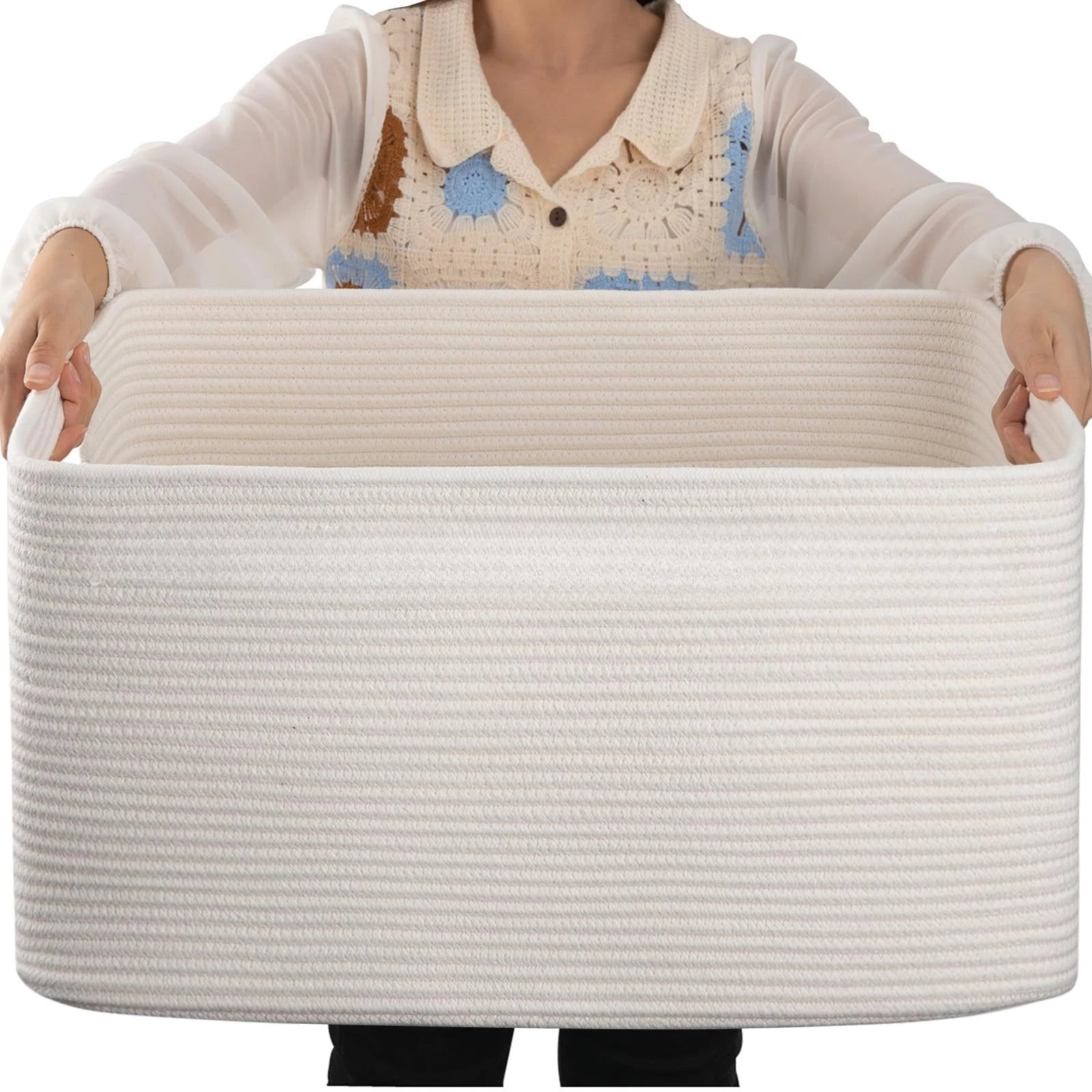 Panier à Couvertures Tressé avec Poignée Corde de Coton