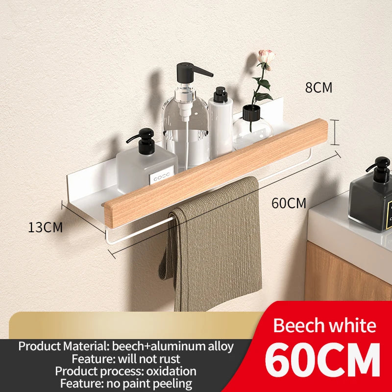 Étagère d'Angle pour Salle de Bain - Aluminium et Bois