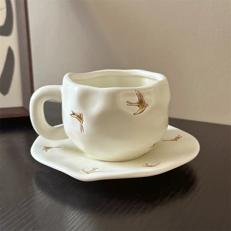 Tasse et Assiette Céramique Peintes Main Style Japonais Rétro