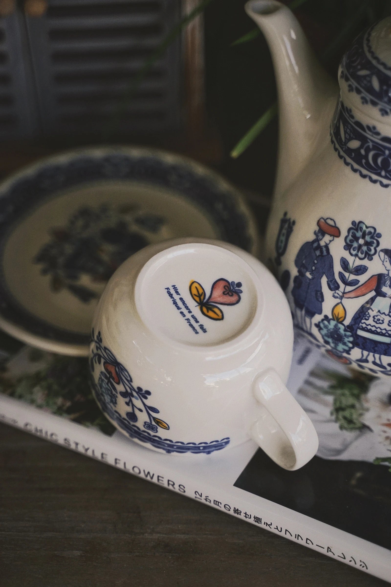 Tasse à Café Peinte Main Motif Champêtre Rétro