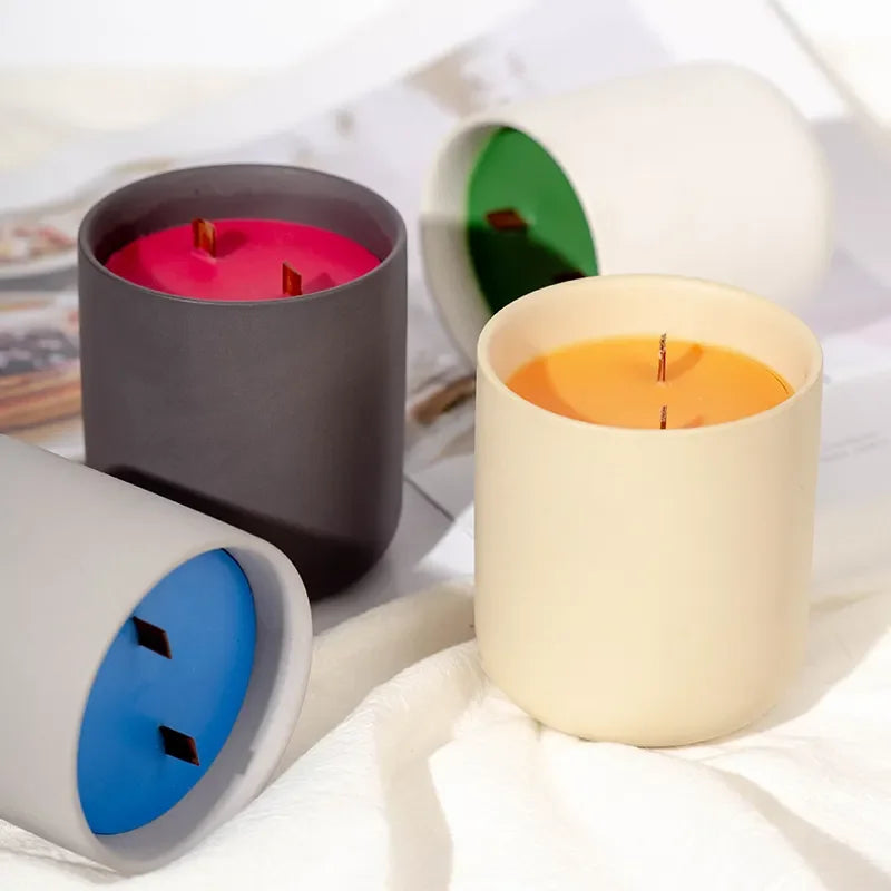 Bougie Parfumée en Pot de Céramique - Cire Végétale et Mèche en Bois
