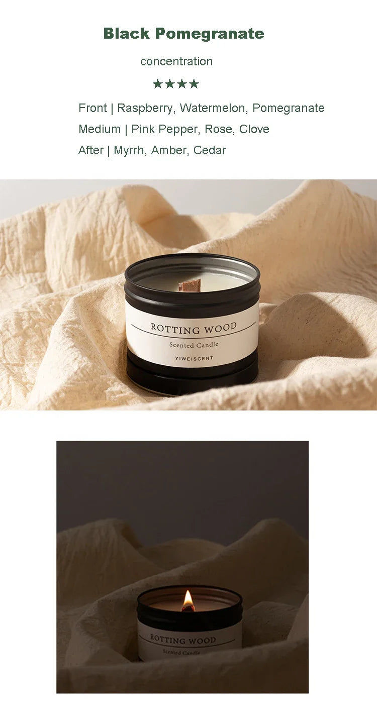 Bougie Parfumée Boîte Métal Noire Mèche Bois