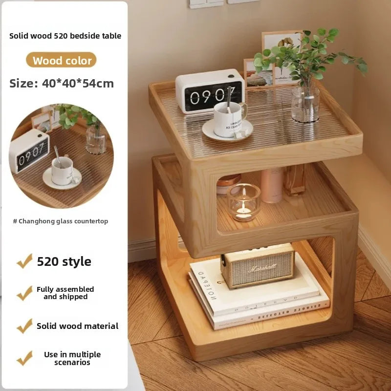 Table de Chevet Étroite en Bois Massif - Design Minimaliste