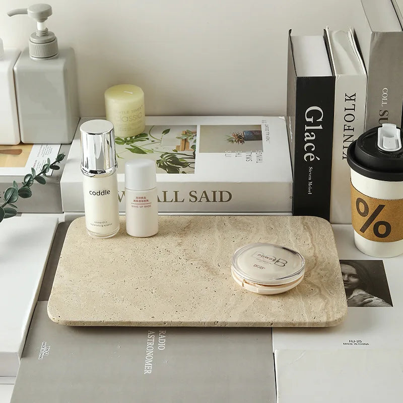 Assiette Marbre Travertin Beige pour Pâtisserie et Fromage