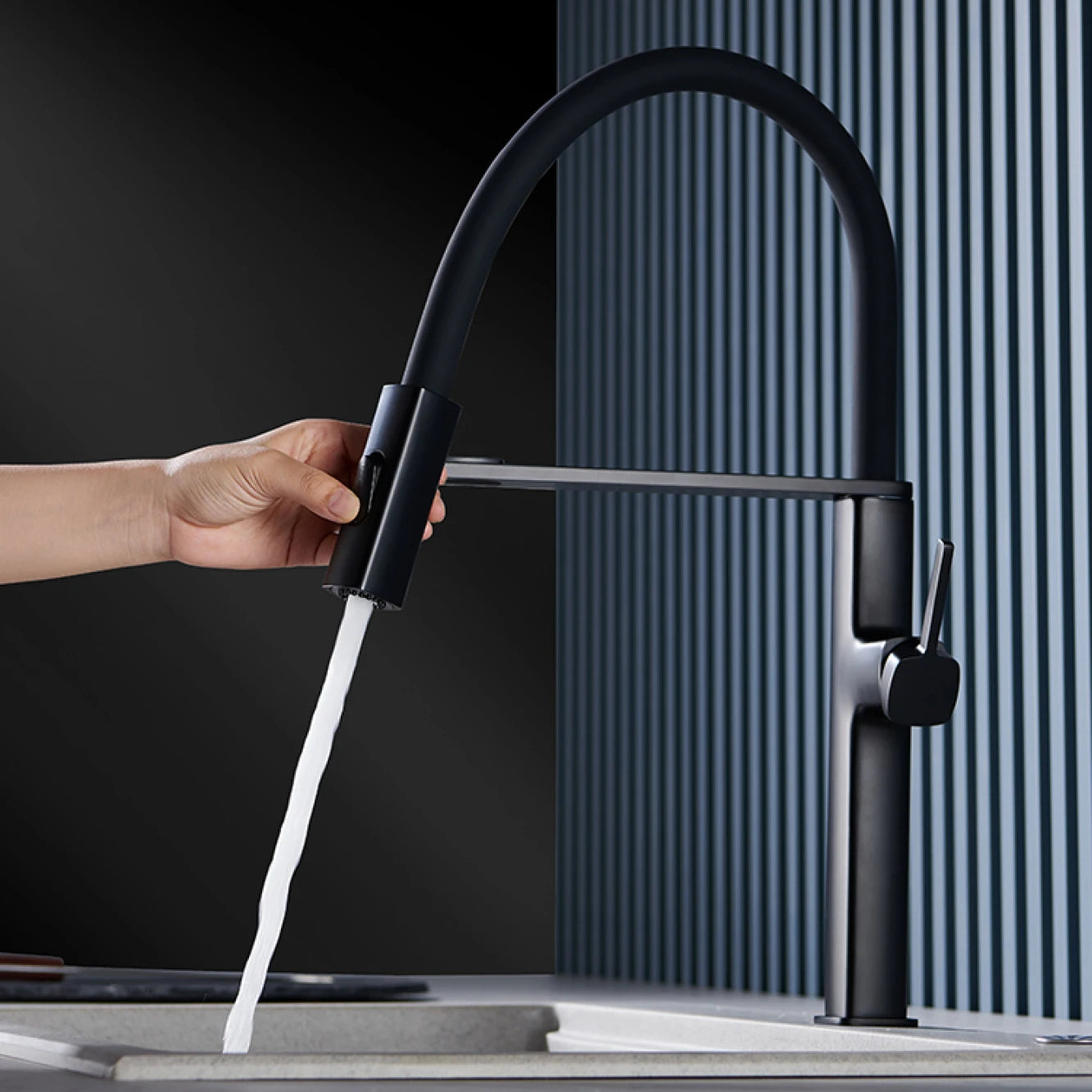 Robinet de Cuisine Noir Laiton Magnétique Double Fonction