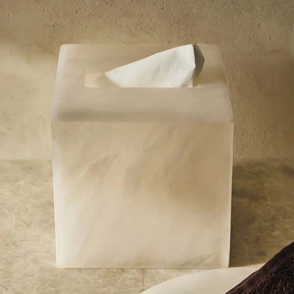 Boîte à Mouchoirs en Marbre Albâtre Naturel - Design Carré