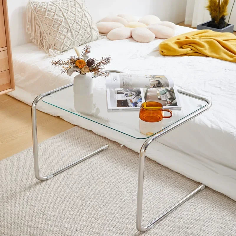 Table d'Appoint Verre et Inox - Design Contemporain