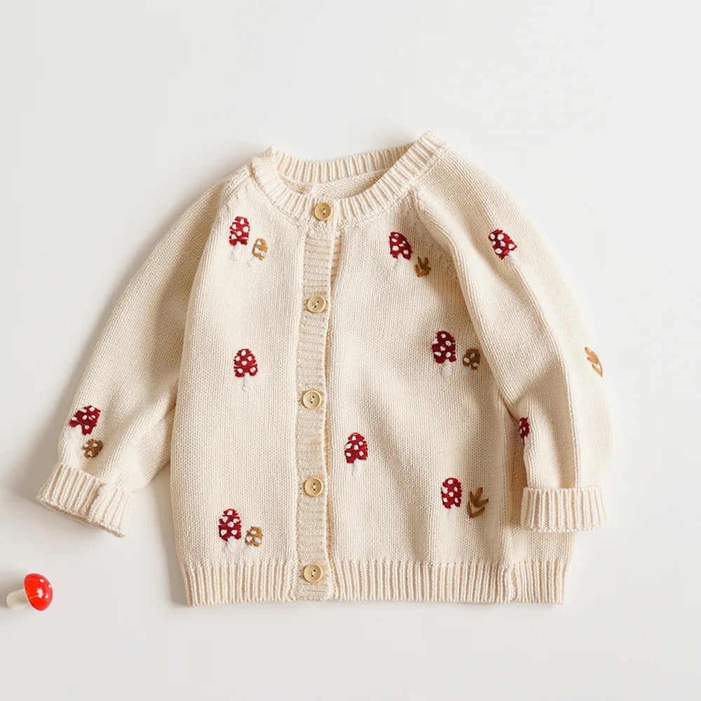 Cardigan Fille Brodé Motif Champignon