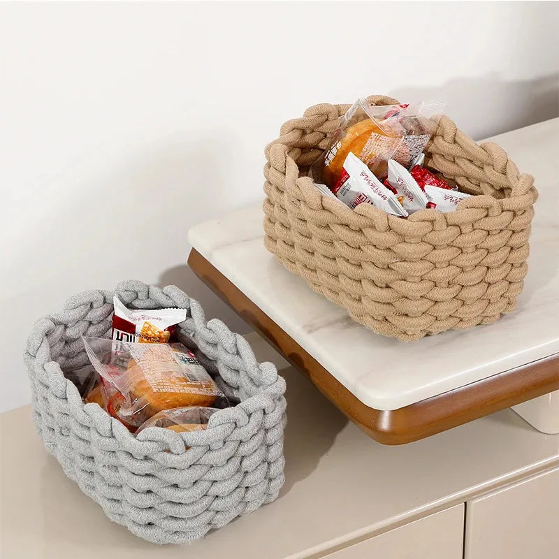 Petit Panier de Rangement Tressé en Corde de Coton