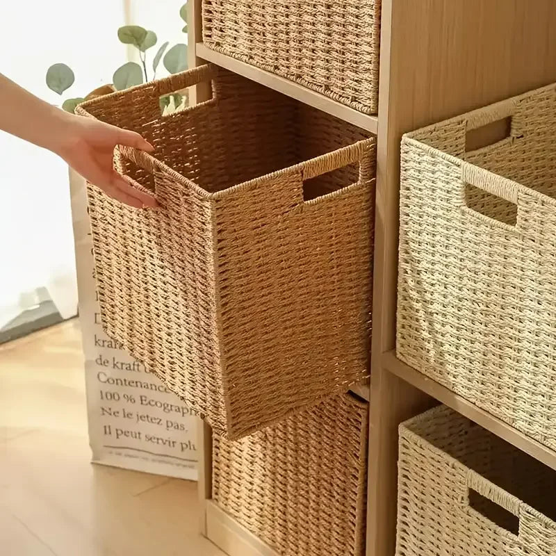 Panier de Rangement en Rotin Tressé Pliable
