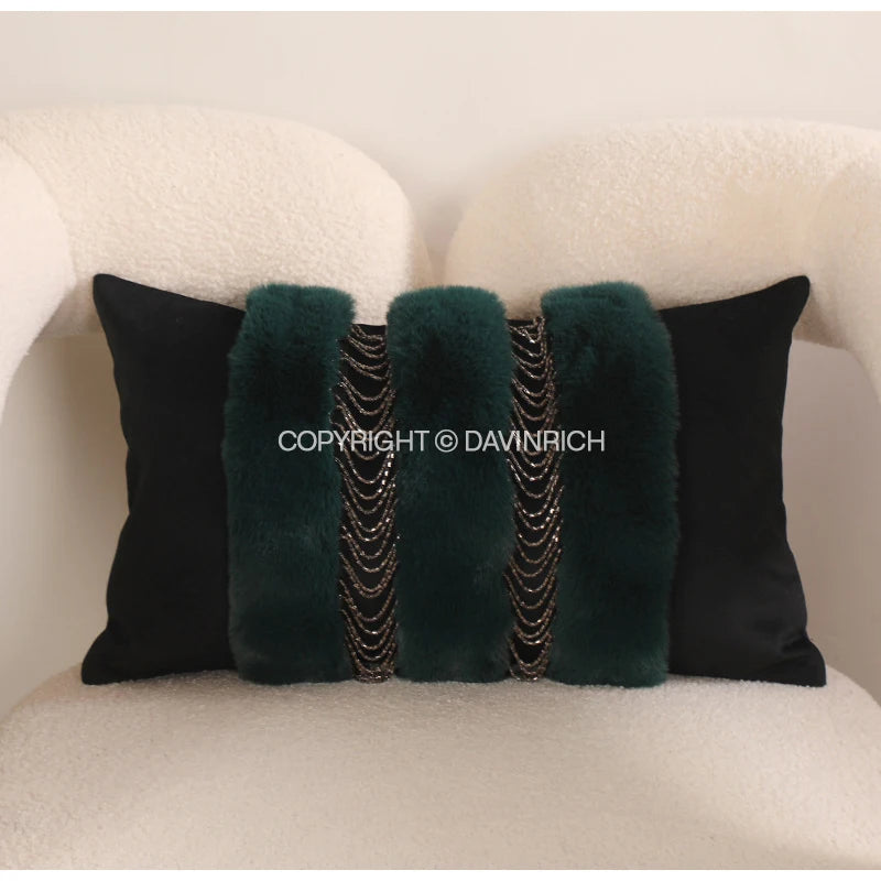 Housse de Coussin Fausse Fourrure Vert Sauge Inspiration Renaissance