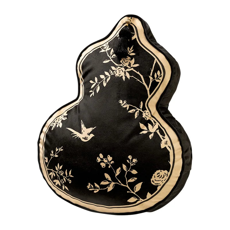 Coussin Décoratif Forme Gourde - Motif Floral et Oiseaux