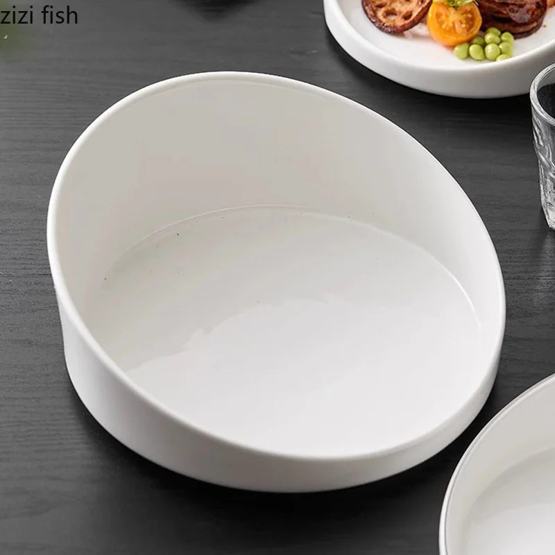 Assiette en Céramique Blanche pour Salade et Dim Sum