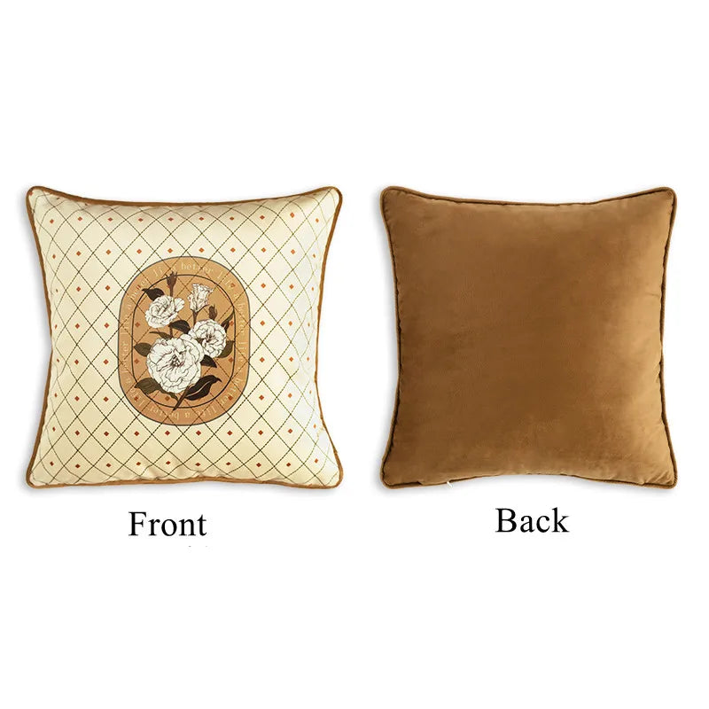 Housse de Coussin Florale Velours - Style Art Déco