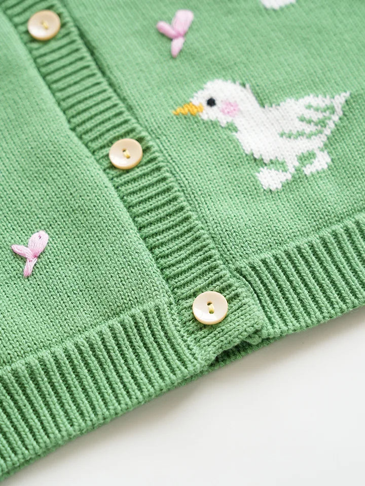 Cardigan Fille Brodé Motif Champignon