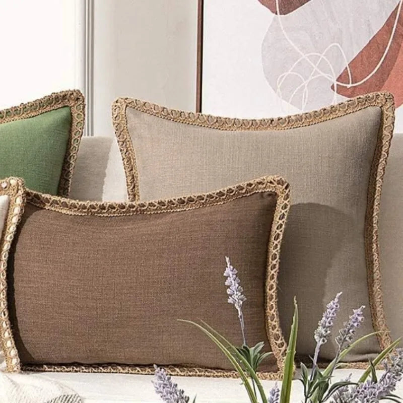 Housse de Coussin Champêtre Bordée - Style Farmhouse