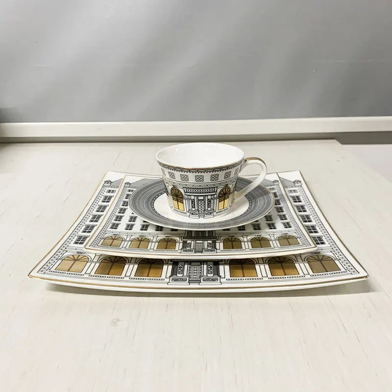 Tasse à Café Céramique Motif Architectural Noir et Blanc