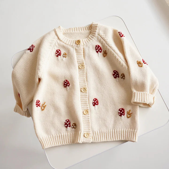 Cardigan Fille Brodé Motif Champignon