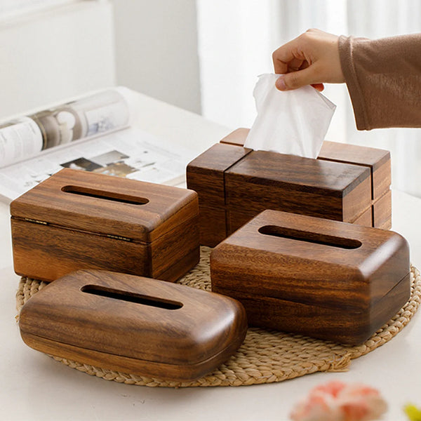 Boîte à Mouchoirs en Bois de Noyer Foncé - Style Japonais