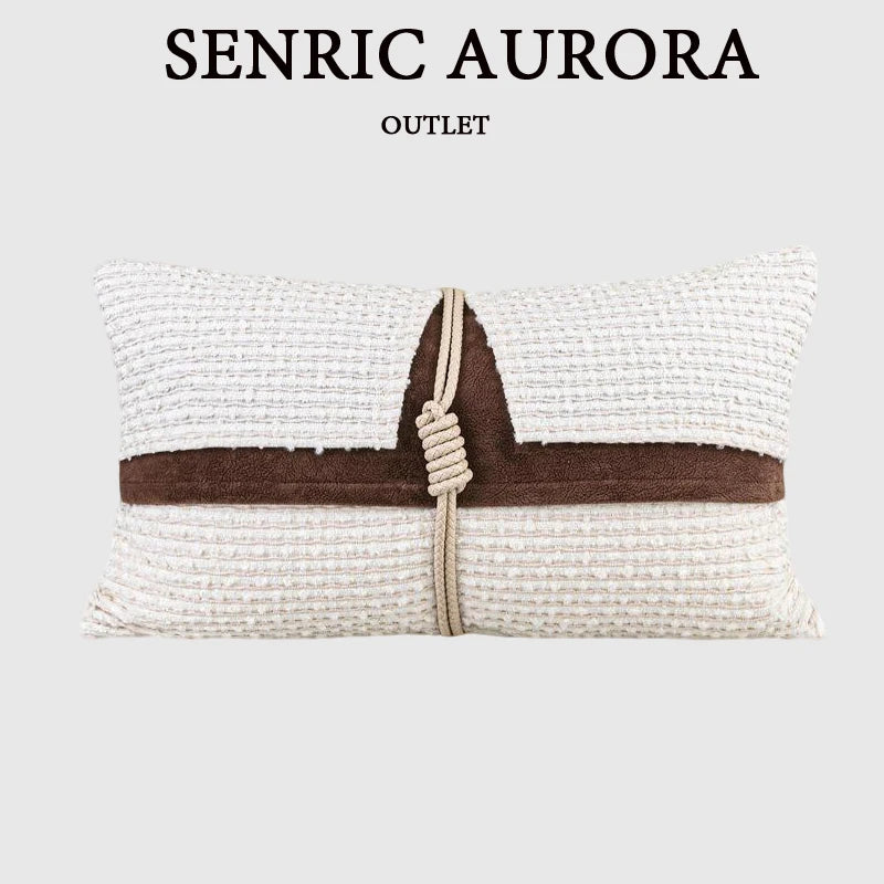 Housse de Coussin Beige Luxe Style Nordique Cuir et Corde