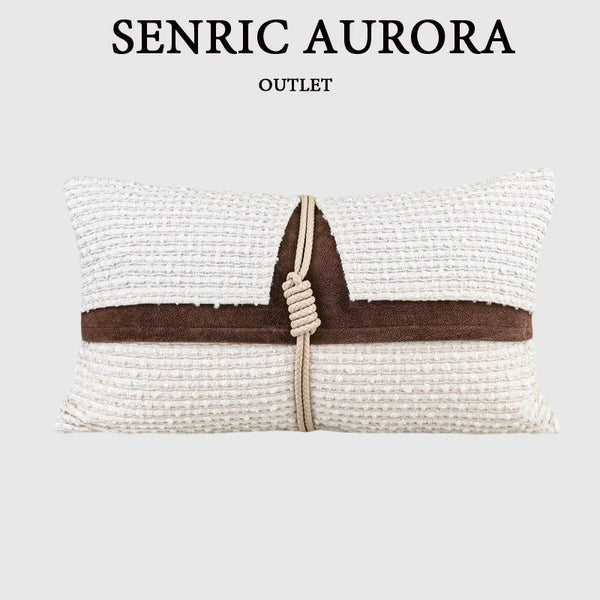 Housse de Coussin Beige Luxe Style Nordique Cuir et Corde