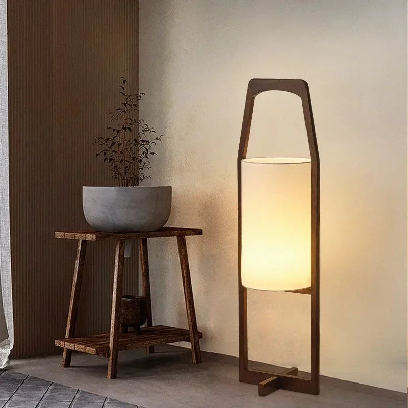 Lampadaire en Bois Massif - Style Japonais Wabi-Sabi