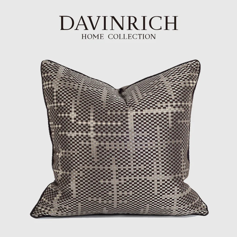 Housse de Coussin Wabi Sabi Tressée Brun Motif Géométrique