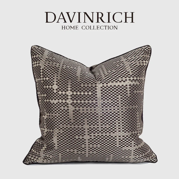Housse de Coussin Wabi Sabi Tressée Brun Motif Géométrique