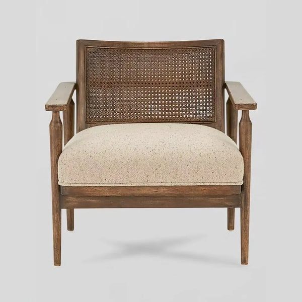 Fauteuil en Rotin Style Wabi-Sabi Bois et Cannage Vintage